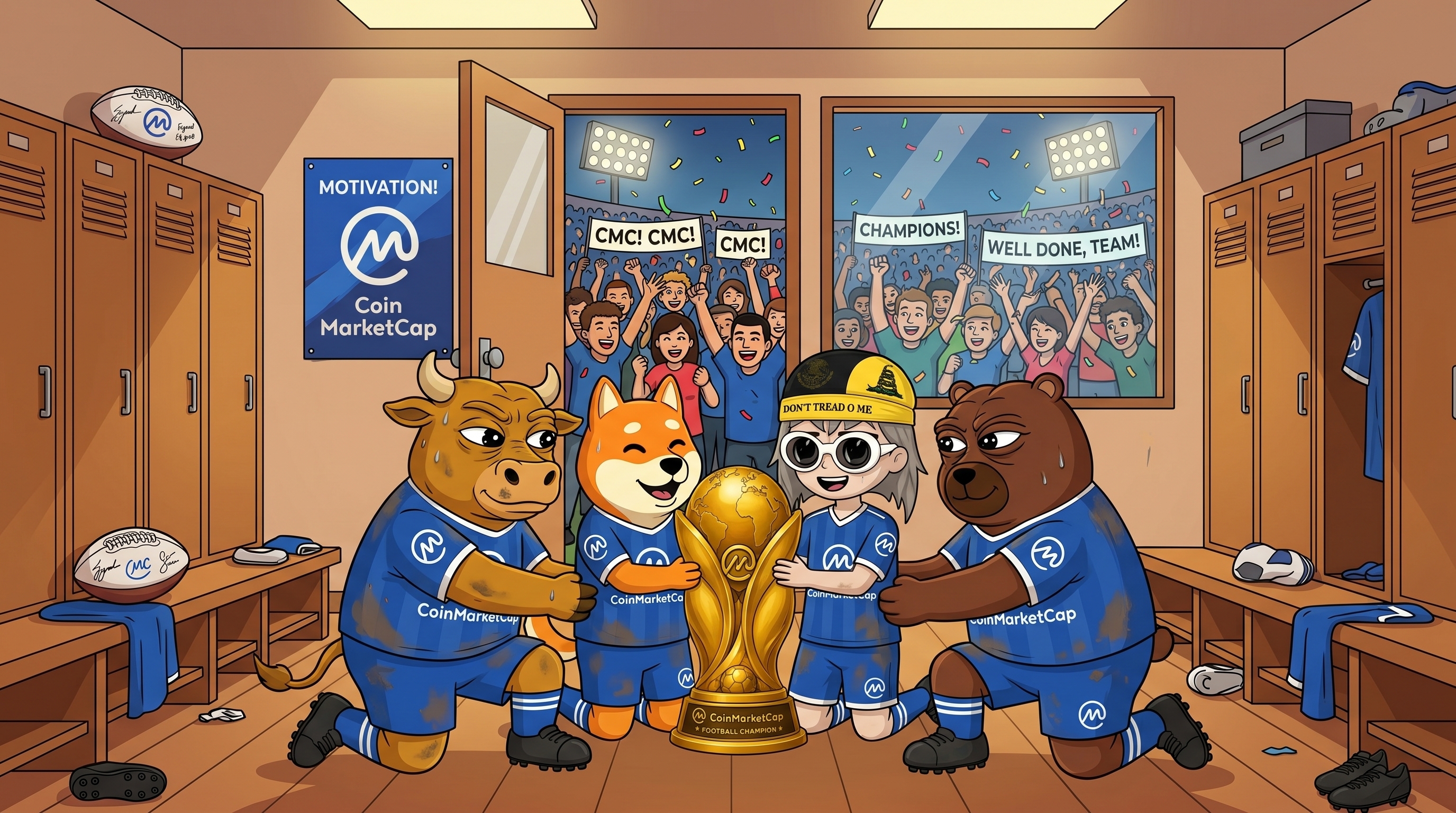Champions celebrating in the locker room
